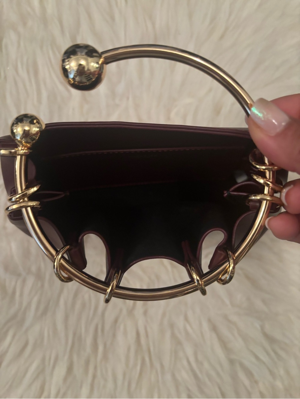 Verafied Burgundy Ring Handle Women’s Bag - Picture 4 of 6